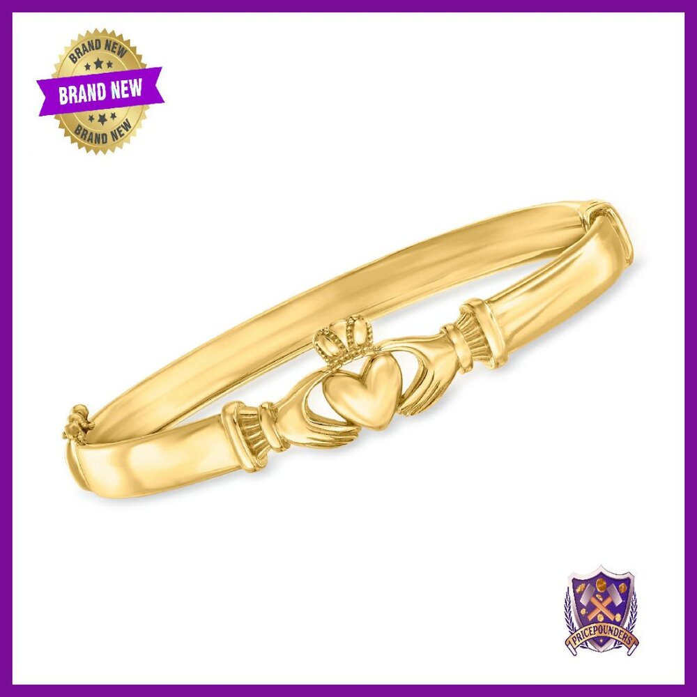 18kt Gold Over Sterling Silver Claddagh Bangle Bracelet 7 Inches